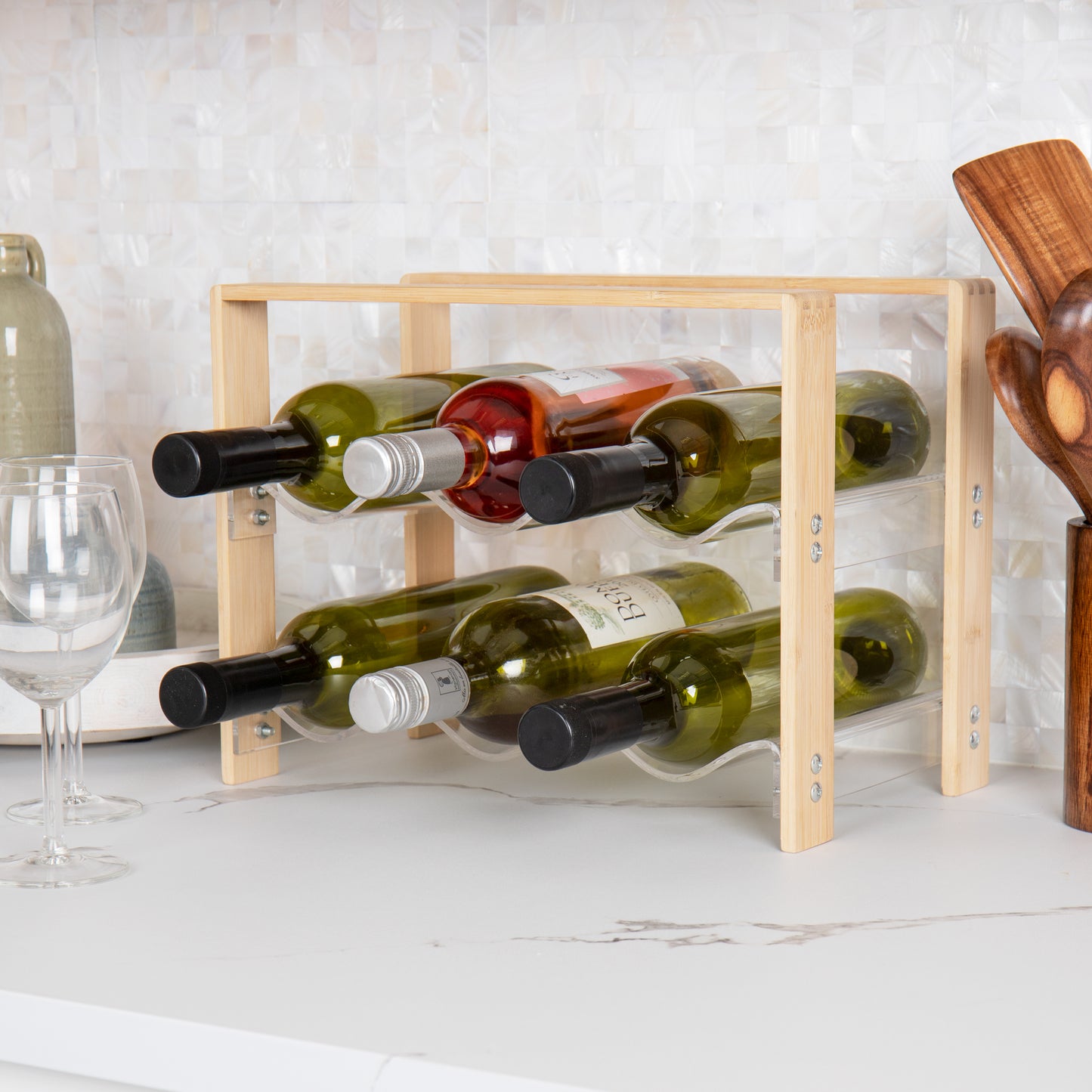 Mind Reader Wine Rack, Kitchen Decor, Countertop Organizer, Apartment Essential, Storage, Acrylic, 14"L x 8"W x 10.5"H, Brown