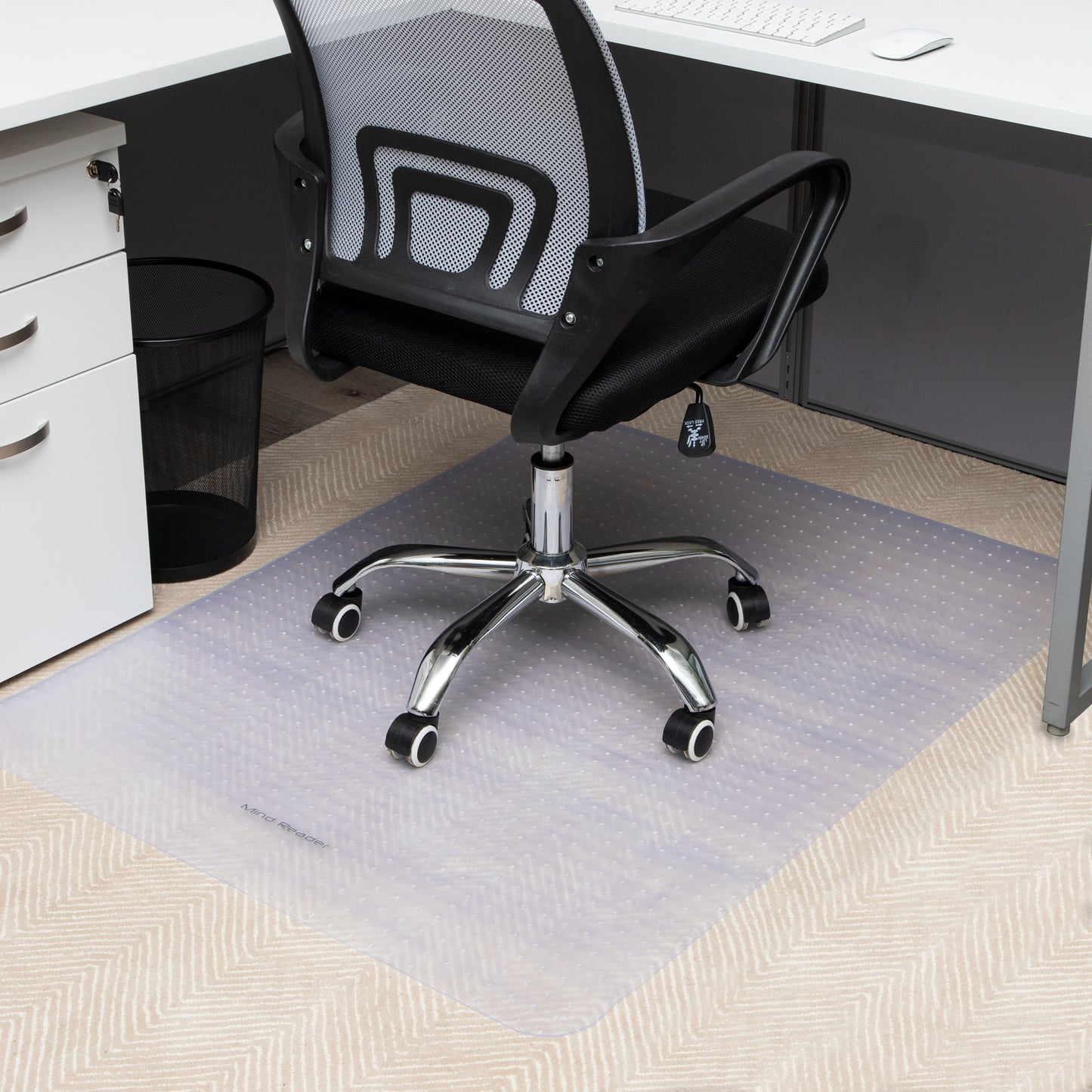 Mind Reader Office Chair Mat for Carpet, Under Desk Protector, Carpet Grips, Rolling, PVC, 60"L x 46.25"W x 0.125"H, Clear