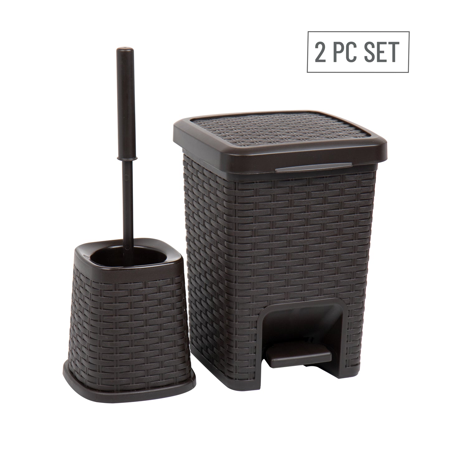 Mind Reader Basket Collection, Square Wastepaper Pedal Basket and Toilet Brush Set, Wicker Style, Bathroom, 2 Piece Set