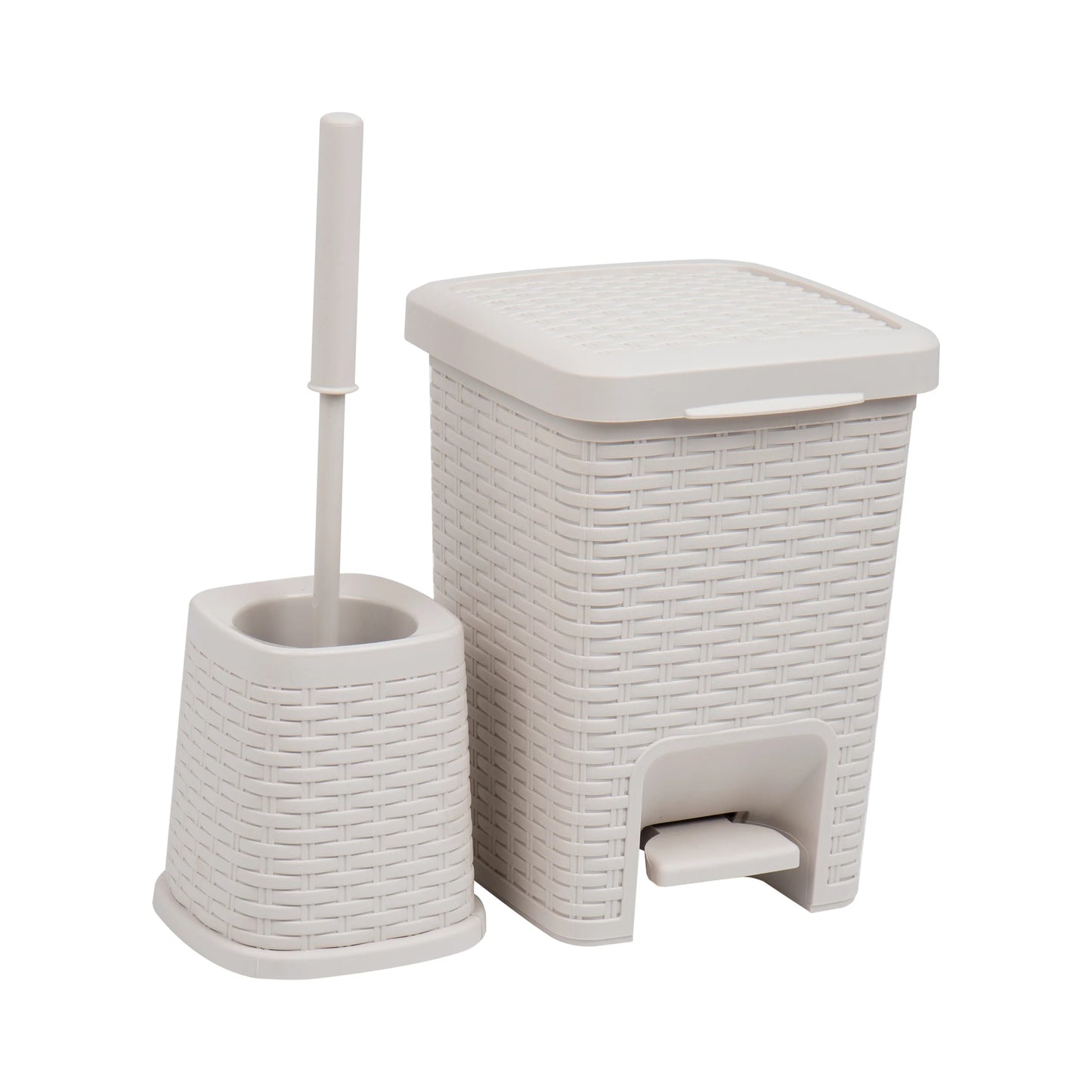 Mind Reader Basket Collection, Square Wastepaper Pedal Basket and Toilet Brush Set, Wicker Style, Bathroom, 2 Piece Set