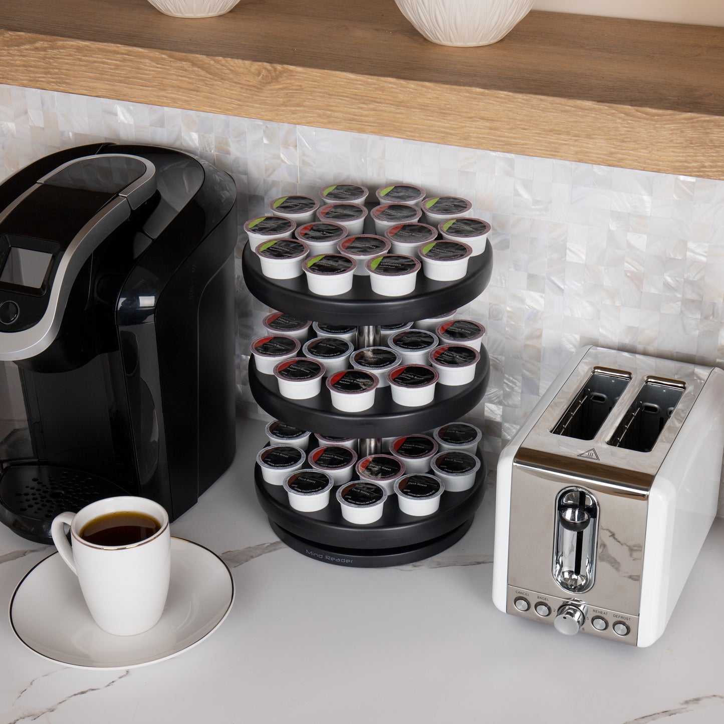 Mind Reader Single Serve Coffee Pod Carousel, 45 Pod Capacity, Countertop , Breakroom, 9.5"L x 9.5"W x 11.75"H, Black