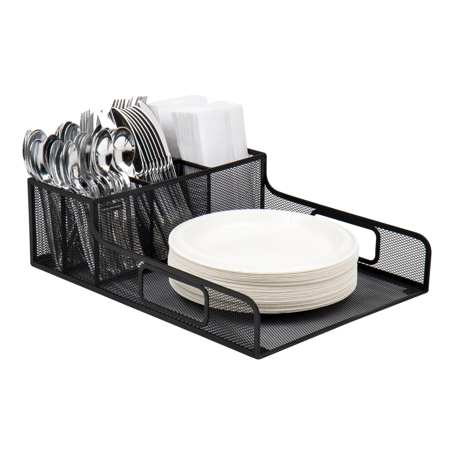 Mind Reader Utensil Napkin & Plate Holder, Silverware Organizer, Serving Tray, Black