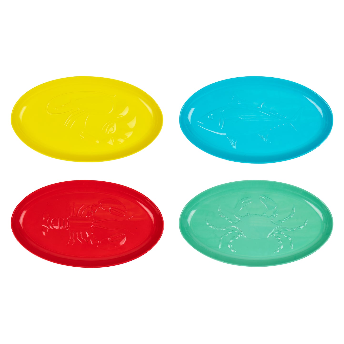 Mind Reader Seafood Platters, Serving Dish, Entertaining, Hosting, Melamine, 14"L x 8"W x 1"H, Set of 4, Multi-color