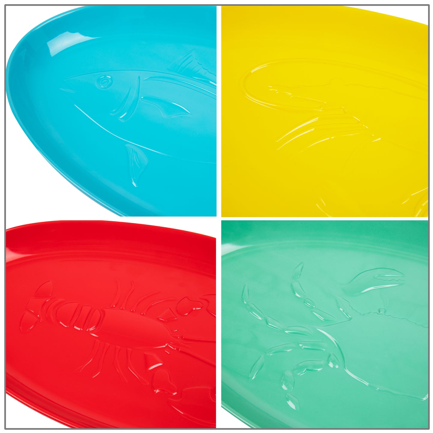 Mind Reader Seafood Platters, Serving Dish, Entertaining, Hosting, Melamine, 14"L x 8"W x 1"H, Set of 4, Multi-color