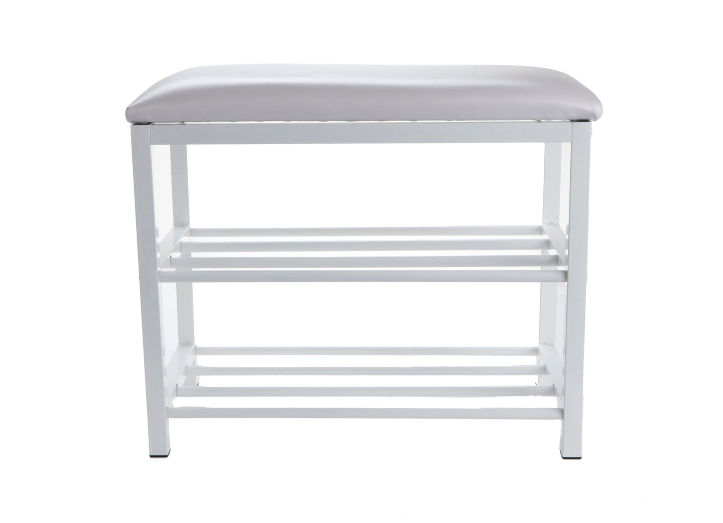 Mind Reader Woodland Collection, 3-Tier Bench, 2 Shoe and Accessory Shelves, Padded Top, Mudroom, Entryway, Bedroom, Metal, White