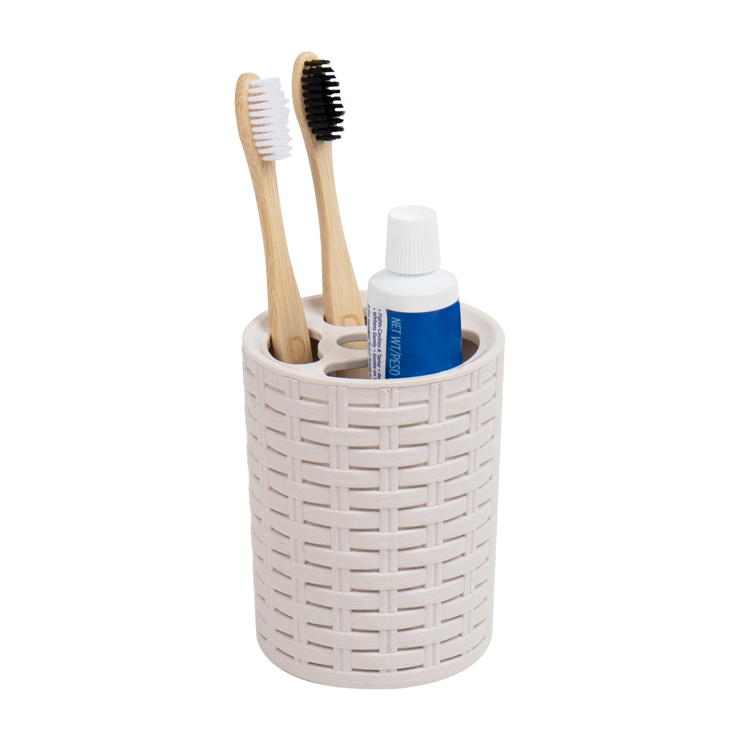 Mind Reader Basket Collection, 4 Piece Bathroom Set includes: Square Wastepaper Pedal Basket, Toothbrush Holder, Liquid Soap Dispenser and Soap Dish, Wicker Style, Bathroom, 4 Piece Set
