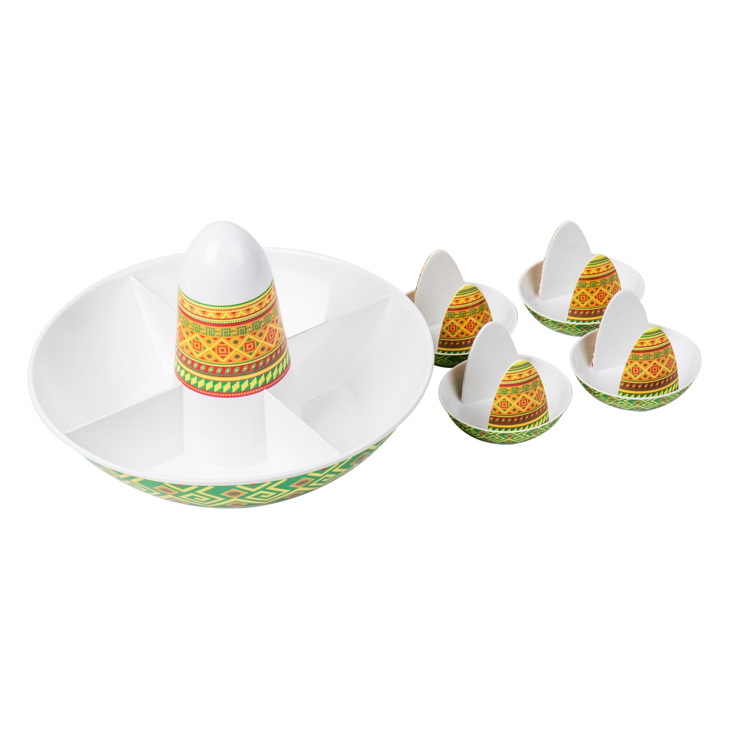 Mind Reader Taco Holders and Divided Serving Carousel Set, Taco Tuesday, Melamine, 12.5"Lx 12.5"W x 8.25"H, 5 pcs, White