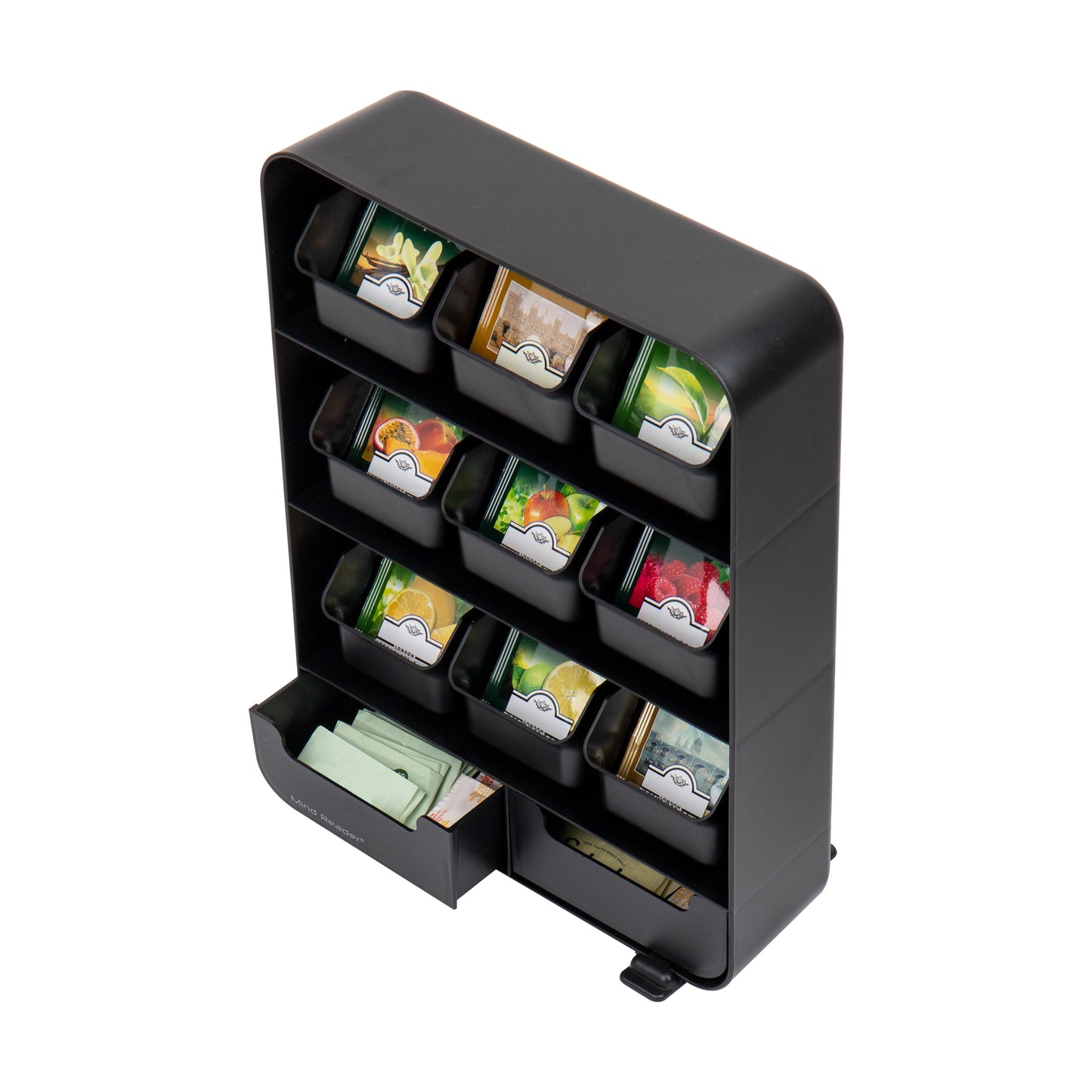 Mind Reader Anchor Collection, Coffee and Tea Dispenser Set, Includes a Single Serve 36 Coffee Pod Capacity Drawer, and a 9-Drawer Tea Bag Organizer, Countertop Organizer Set, Set of 2, Black