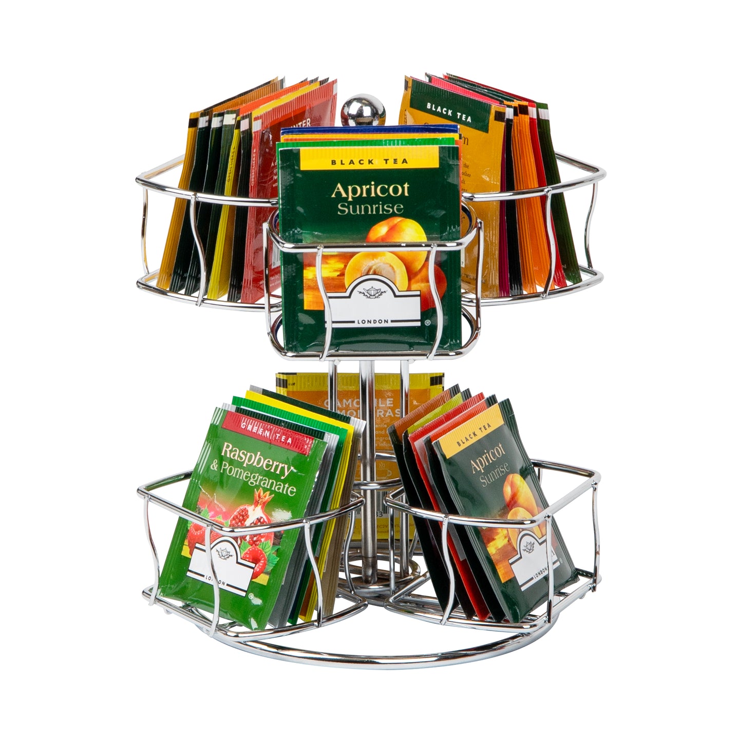 Mind Reader Alloy Collection, 2-Tier Tea Bag Carousel, 60 Bag Capacity, Rotating, Metal, Silver