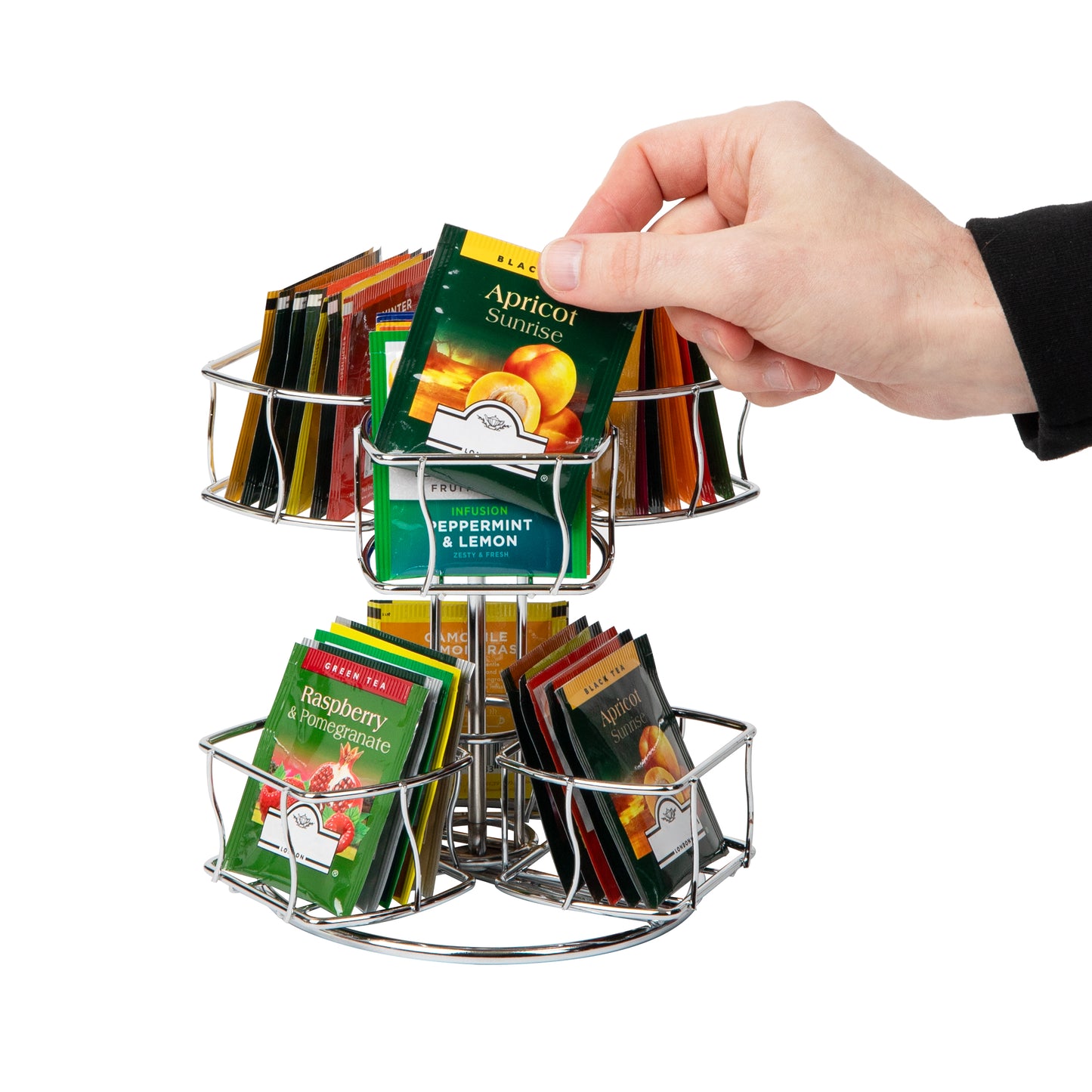 Mind Reader Alloy Collection, 2-Tier Tea Bag Carousel, 60 Bag Capacity, Rotating, Metal, Silver