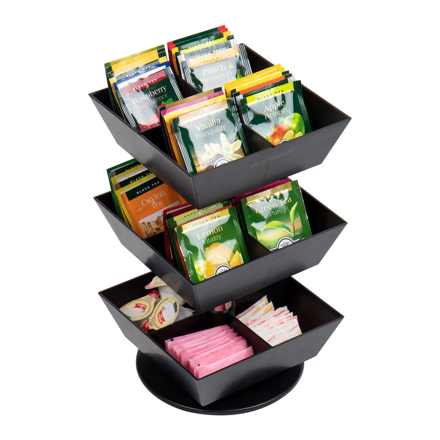 Mind Reader Anchor Collection, 3-Tier, 12-Compartment Tea and Condiment Carousel, Countertop Organizer, Breakroom