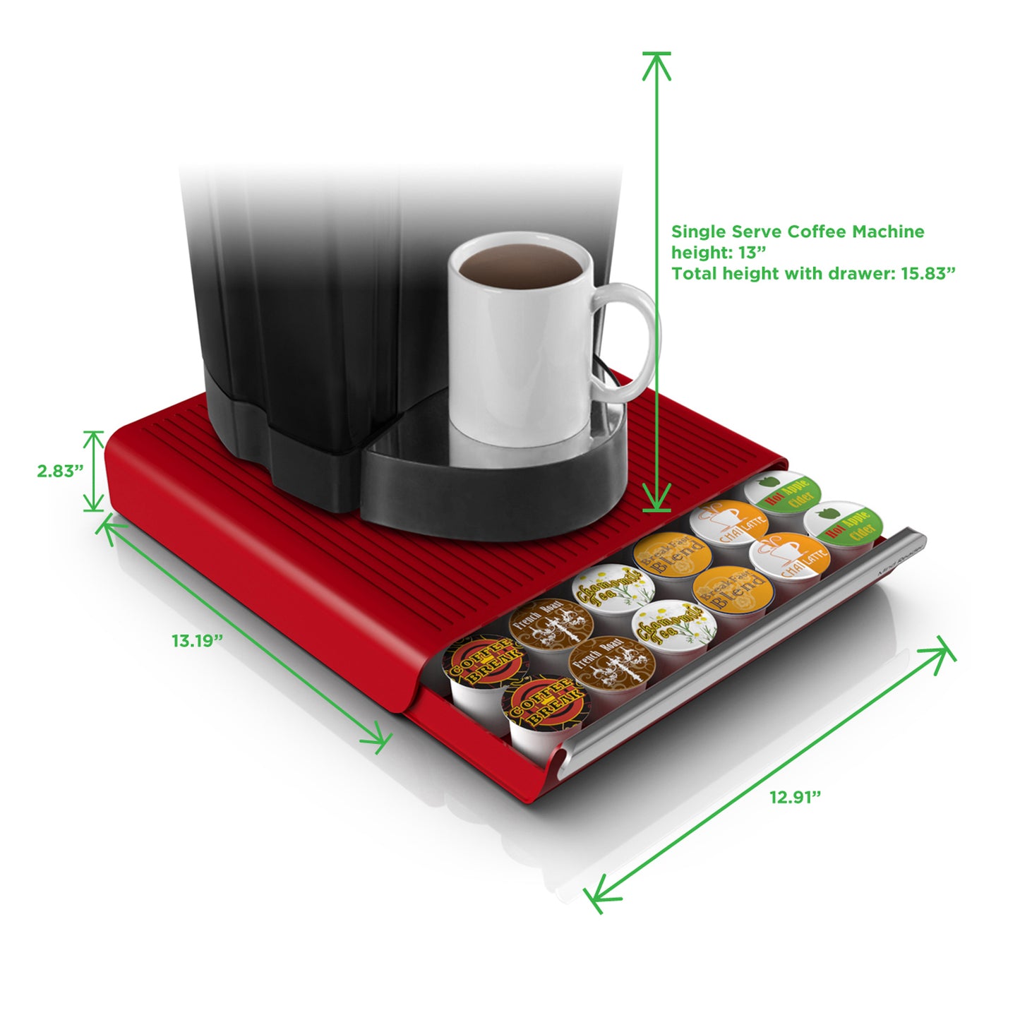 Mind Reader Single Serve Coffee Pod Drawer, 36 Pod Capacity, Countertop Organizer, 13.25"L x 12.75"W x 2.75"H