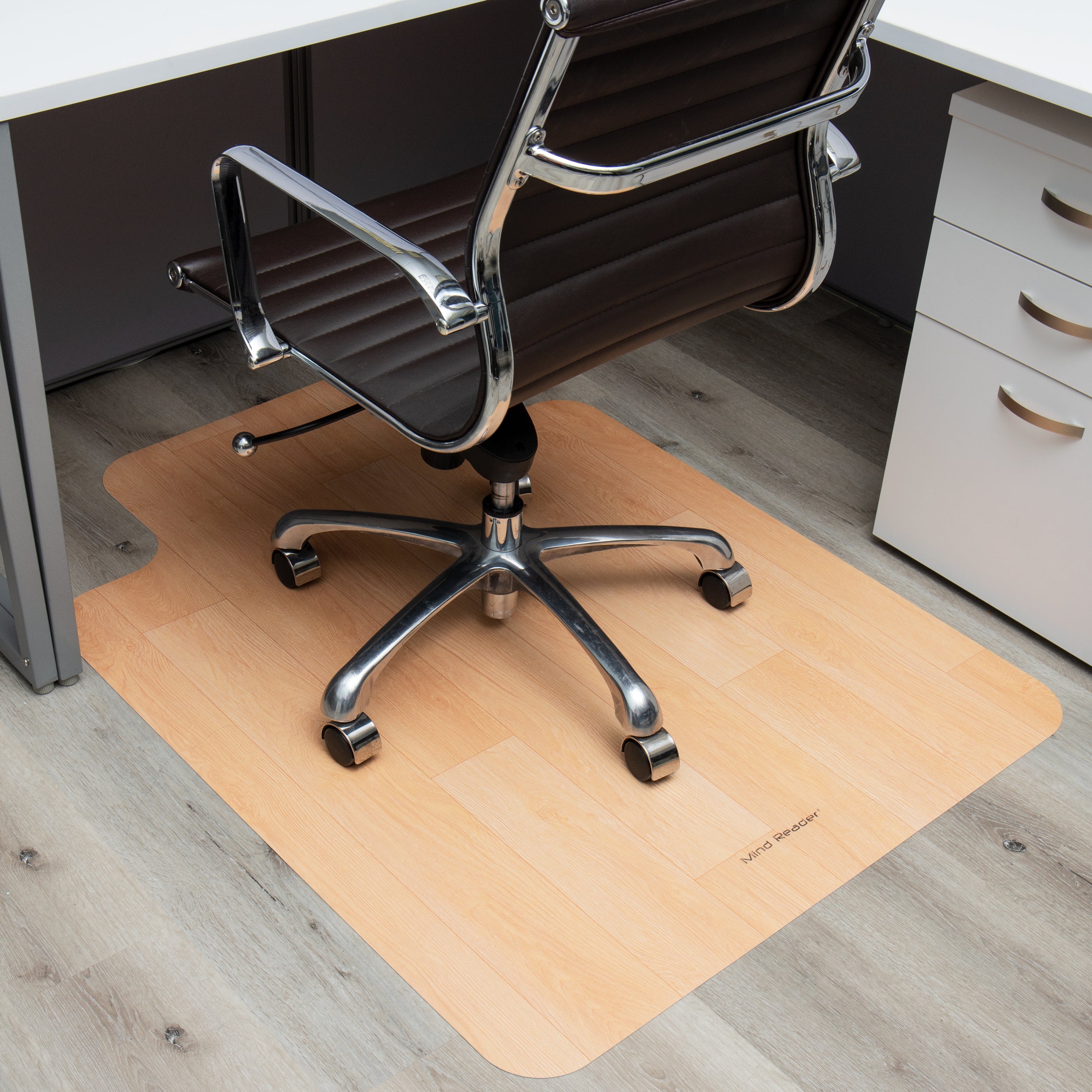 Mind Reader Office Chair Mat for Hardwood Floors Under Desk Floor Protector Rolling PVC 47.5 x 35.5 Woodtone