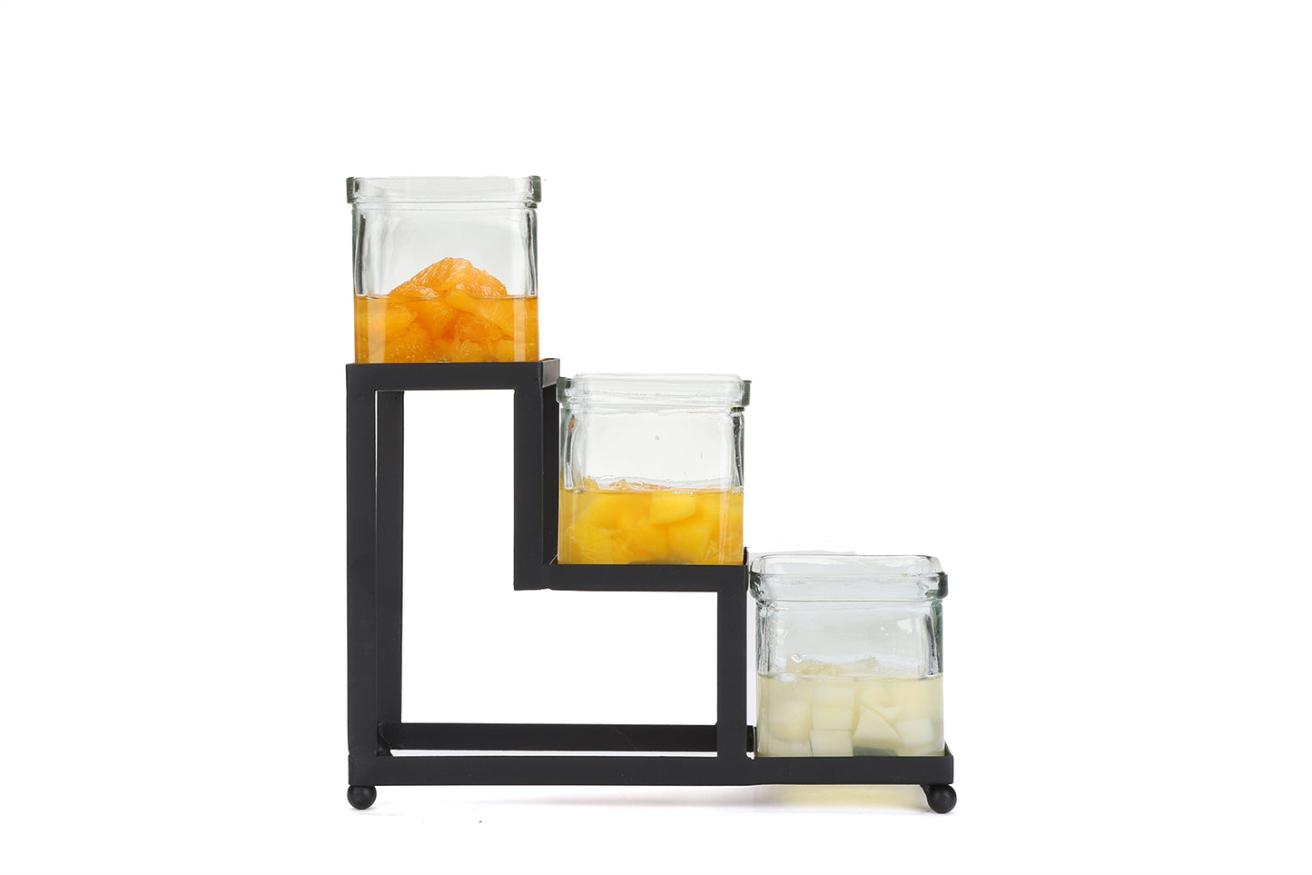 Mind Reader Alloy Collection, 3-Compartment, Graduated Condiment/Garnish Stand with Clear Glass Jars, Metal, Black