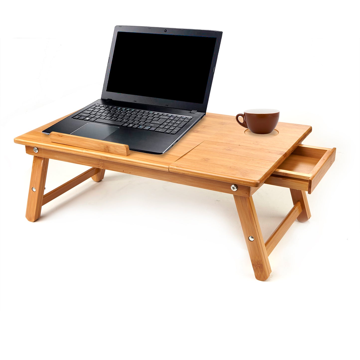 Mind Reader Bali Collection, Bamboo Portable Laptop Desk/Breakfast Table with Tilt Top, Storage Drawer, and Folding Legs, 21.22"L x 13.19"W x 8.86"H, Brown