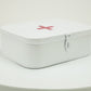 Mind Reader First Aid Box, Emergency Kit with 4-Compartments, Medical Supply Organizer, Buckle Lock, Metal, White