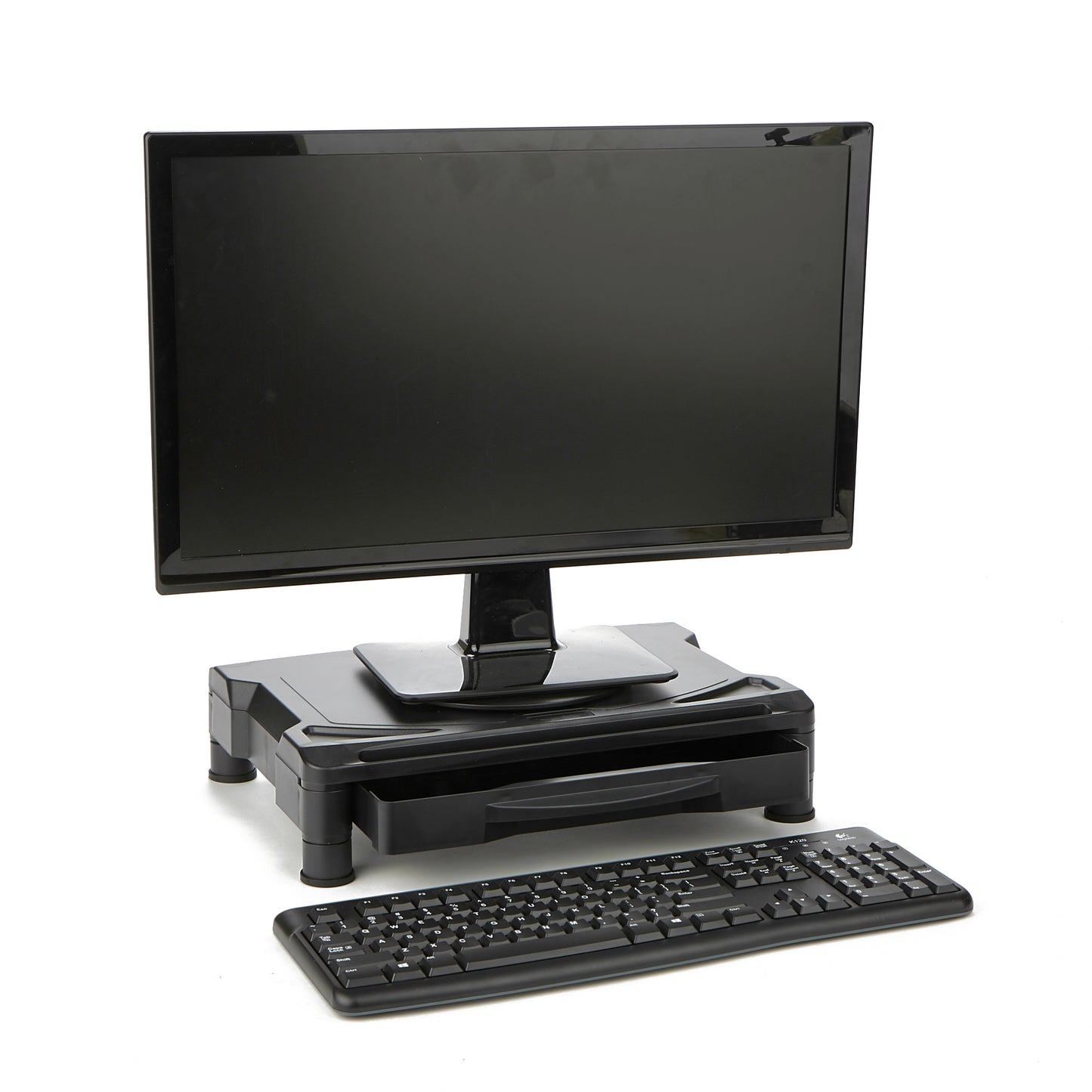 Mind Reader Anchor Collection, Rotating Extra Wide Adjustable Monitor Stand with Storage Drawer, 40lb. Capacity, Black