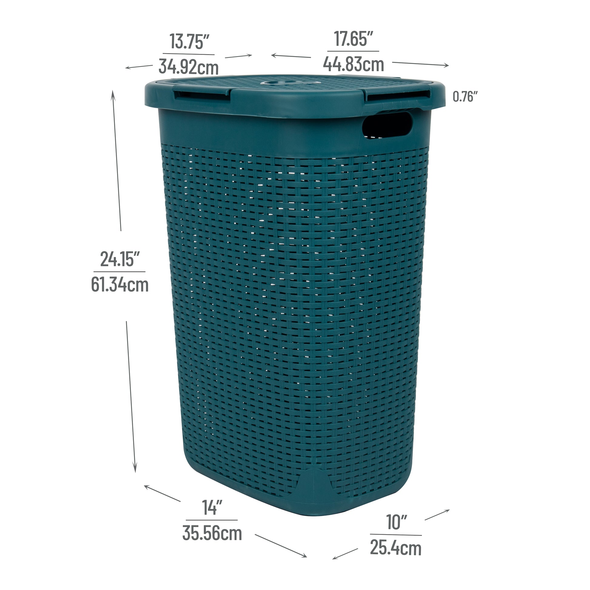 Mind Reader Basket Collection, Slim Laundry Hamper, 60 Liter (15kg/33lbs) Capacity, Cut Out Handles, Attached Hinged Lid, Ventilated Premium Wicker Look