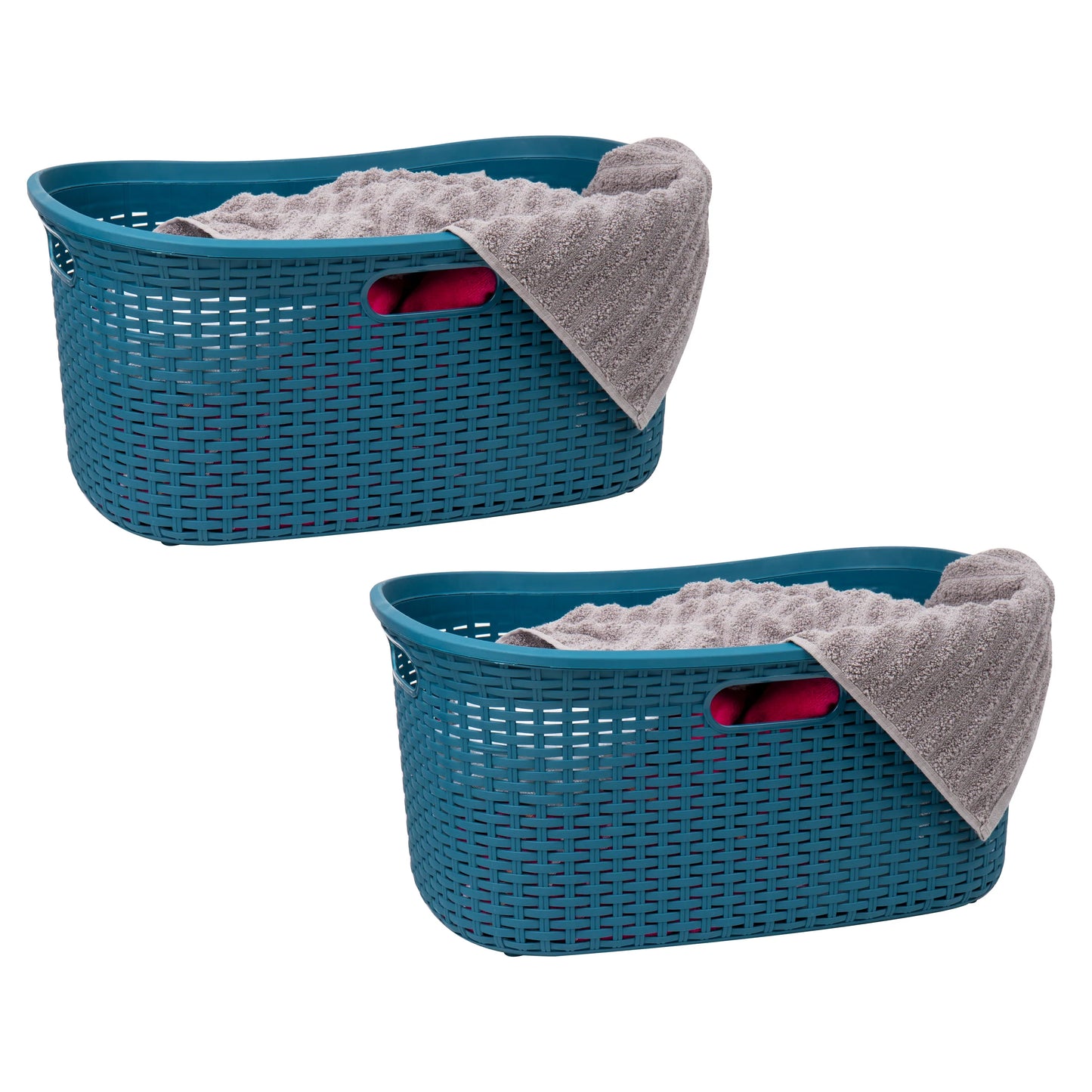 Mind Reader 40L Laundry Basket, Clothes Hamper, Wicker Design, Plastic, 23"L x 14.5"W x 11"H