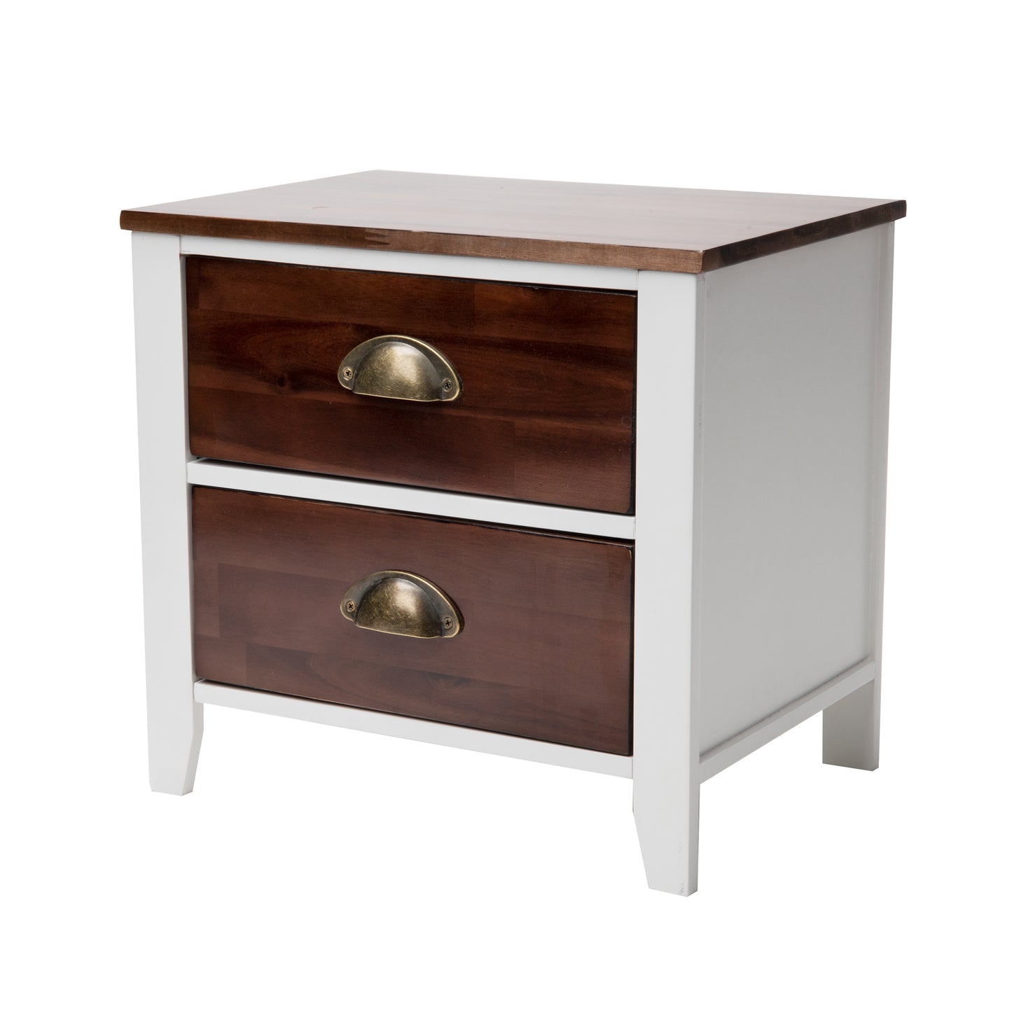 Mind Reader Woodland Collection, Nightstand with 2 Drawers, End Table, Wood and Metal, Brown and White