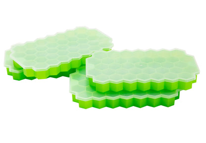 Mind Reader Silicone Ice Cube Tray, Honeycomb Mold with Removable Cover, Creates 37 Frozen Cubes, Set of 4, Green