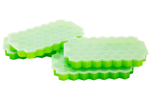 Mind Reader Silicone Ice Cube Tray, Honeycomb Mold with Removable Cover, Creates 37 Frozen Cubes, Set of 4, Green