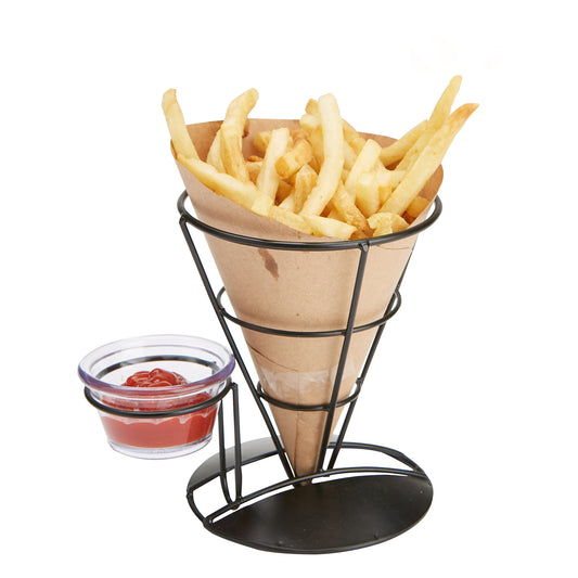Mind Reader Alloy Collection, French Fry Holder with Clear Glass Condiment Compartment, Set of 3, Metal, Black