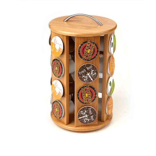 Mind Reader Bali Collection, Bamboo Single Serve Coffee Pod Carousel, 24 Coffee Pod Capacity, Countertop Organizer, Brown