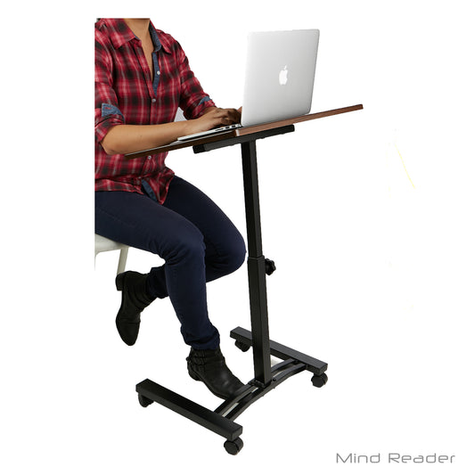 Mind Reader Woodland Collection, Sit/Stand Laptop Desk, Adjustable, Casters, Portable, Black