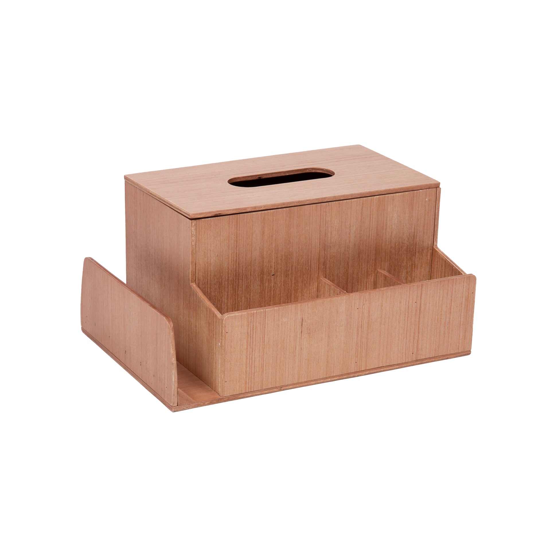 Mind Reader Bali Collection, 4-Compartment Tissue Box Holder and Organizer for Reading Glasses, Books and Accessories, Brown
