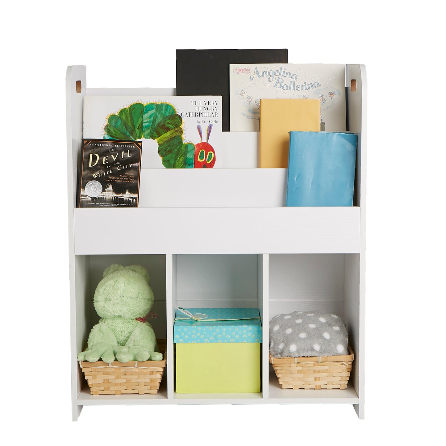 Mind Reader 3-Tier Kids Bookshelf with 3 Storage Compartments, Toyroom, Bedroom, Living Room Organizer, White