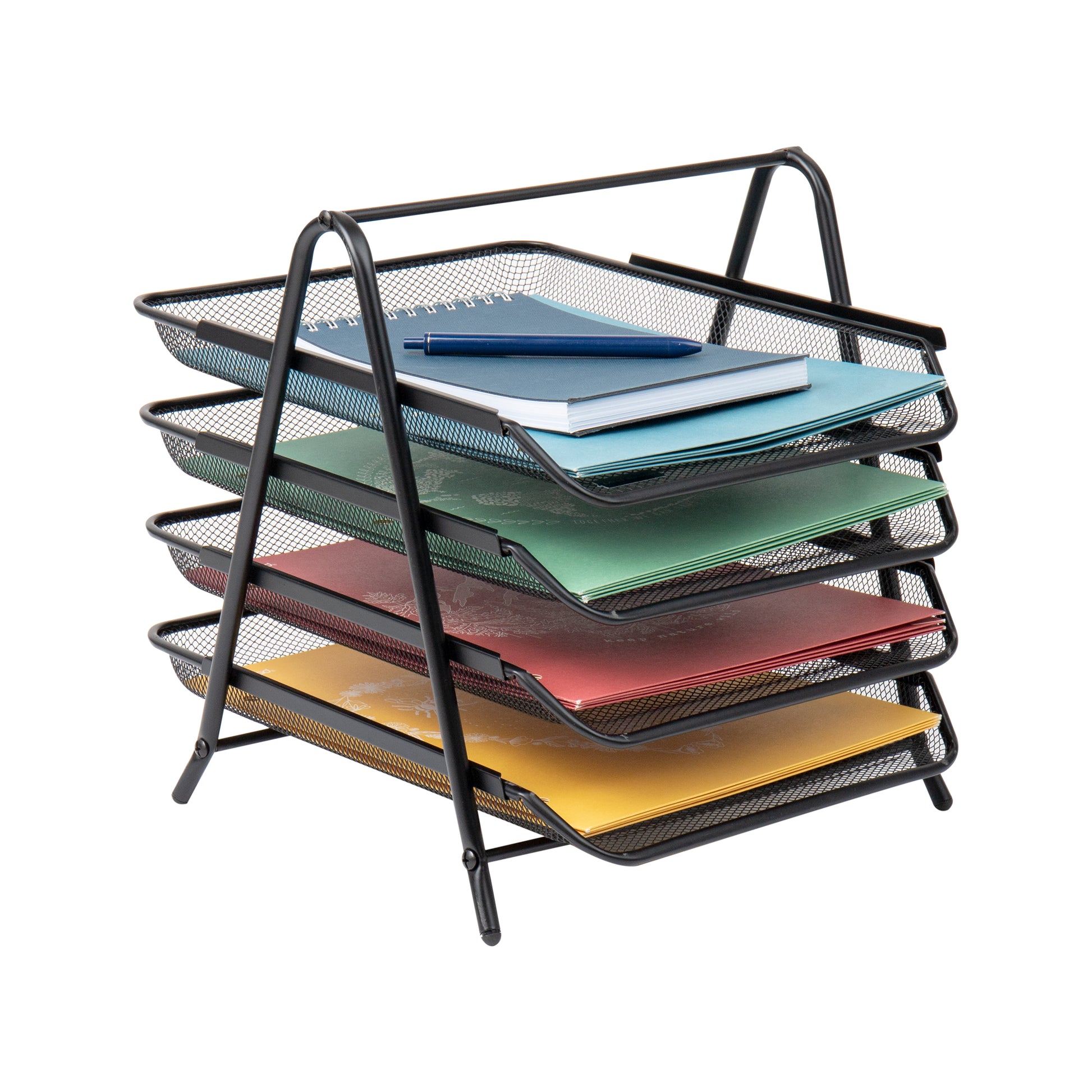 Stackable Paper Tray Desk Organizer – 4 Tier Metal Mesh Letter Organiz