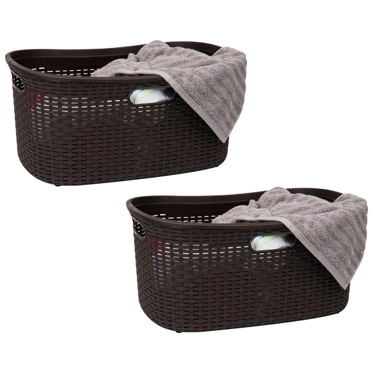 Mind Reader 40L Laundry Basket, Clothes Hamper, Wicker Design, Plastic, 23"L x 14.5"W x 11"H