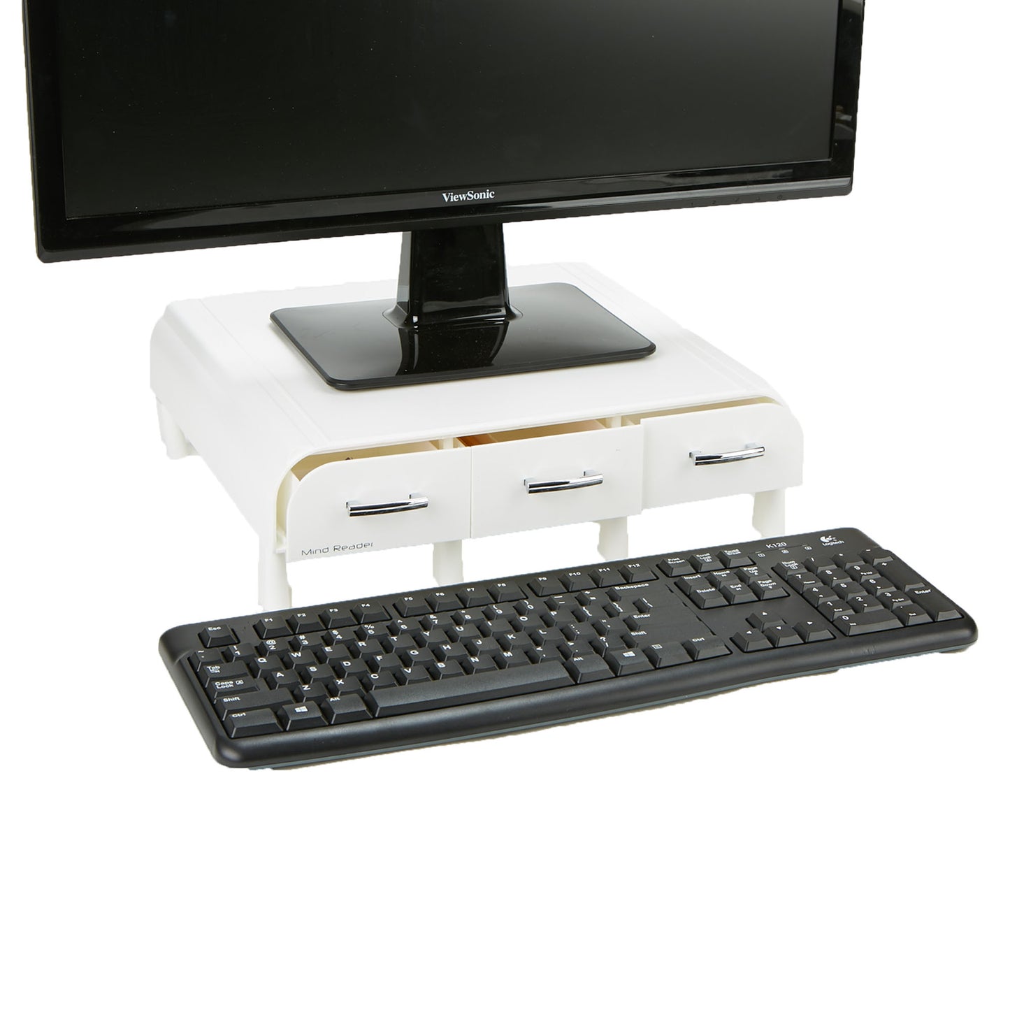 Mind Reader Monitor Stand, 3 Storage Drawers, Desktop Organizer, Riser, Office, 13.5"L x 13"W x 4"H